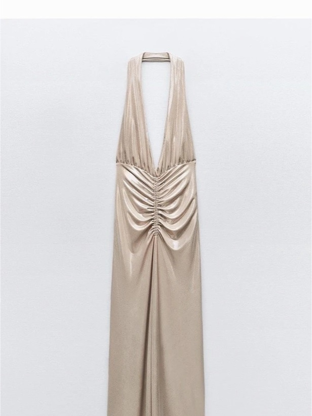 Zara Halter Metallic Midi Dress Beige